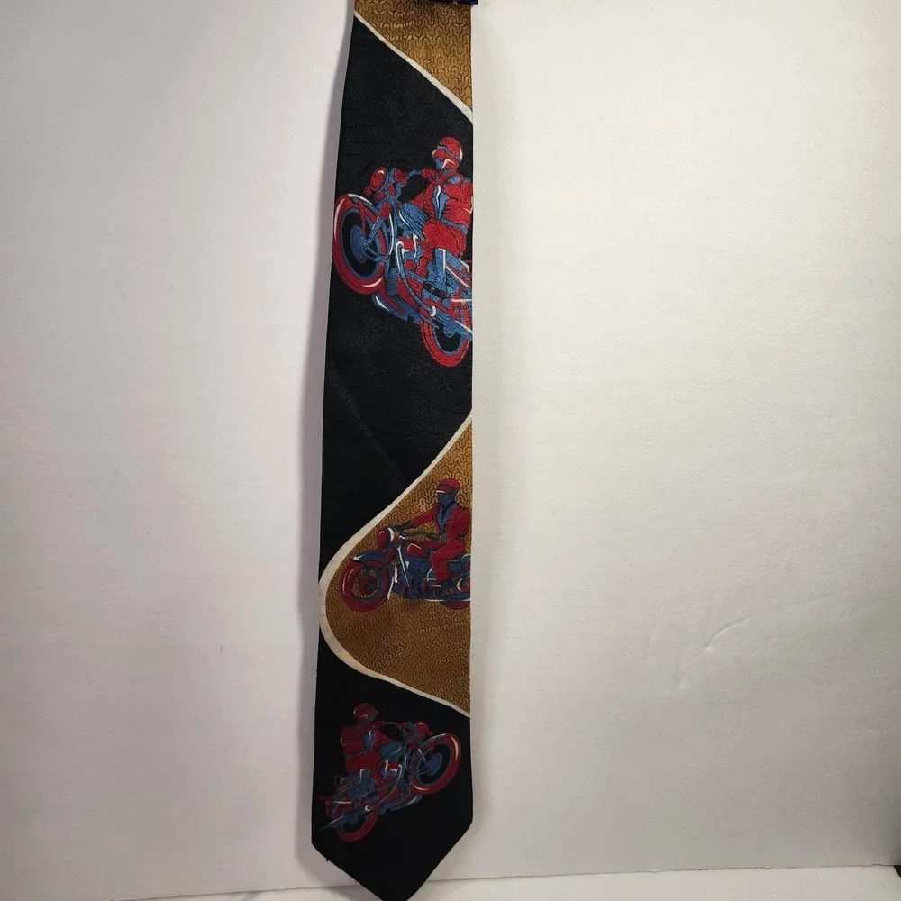 Y2K Bugle Boy Necktie‎ Tie Motorcycle Motorcyclist